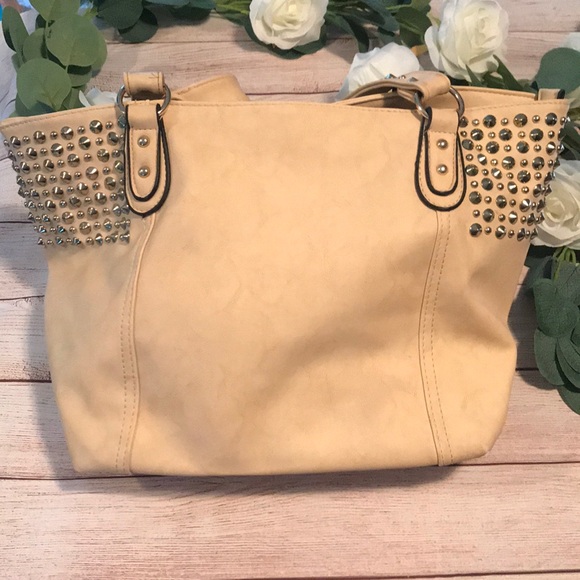 Limelight Bags Limelight Studded Cream Faux Leather Shoulder Bag